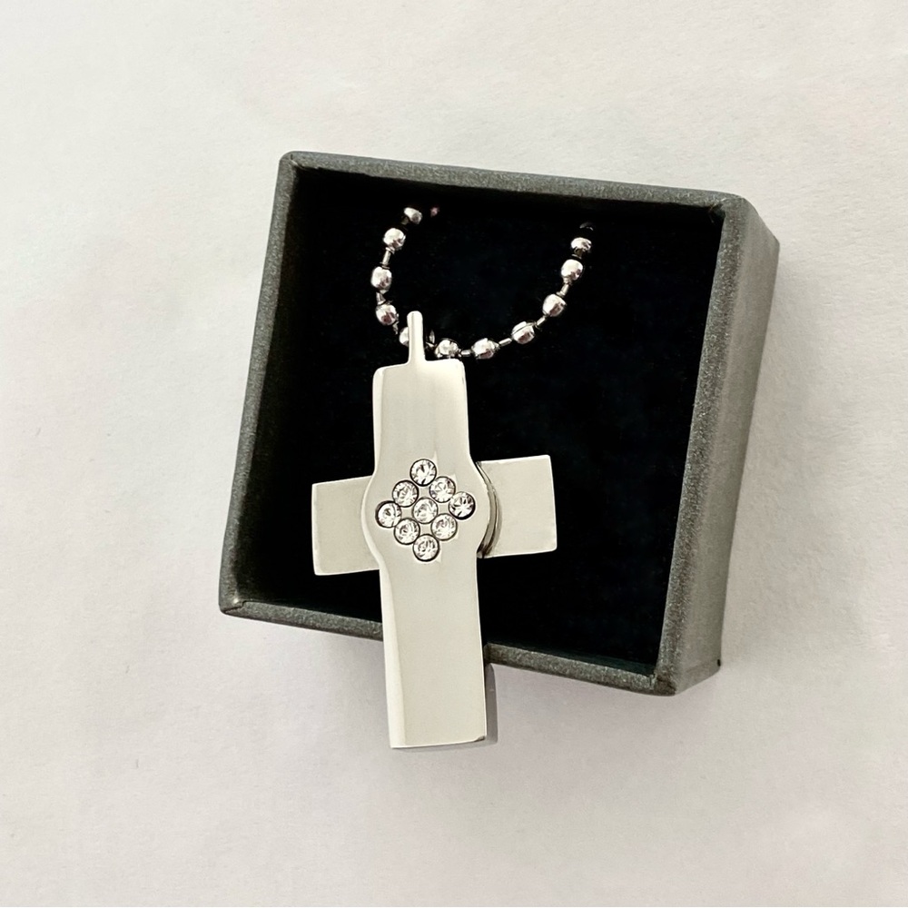 Stainless Steel Cross Pendant Necklace Swarovski Crystals Religious Men & Women